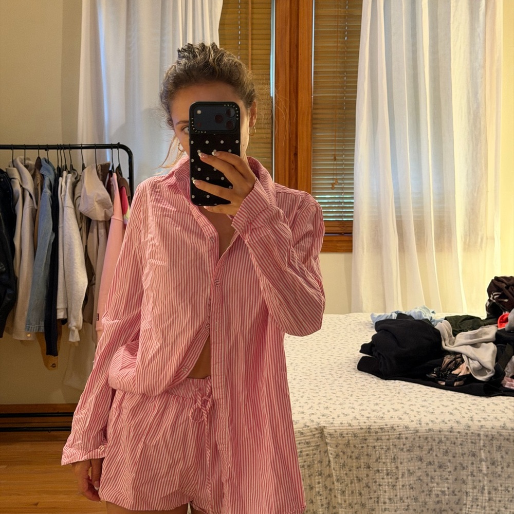 Pink Striped Women’s Pajama Set - Casual Sleepwear